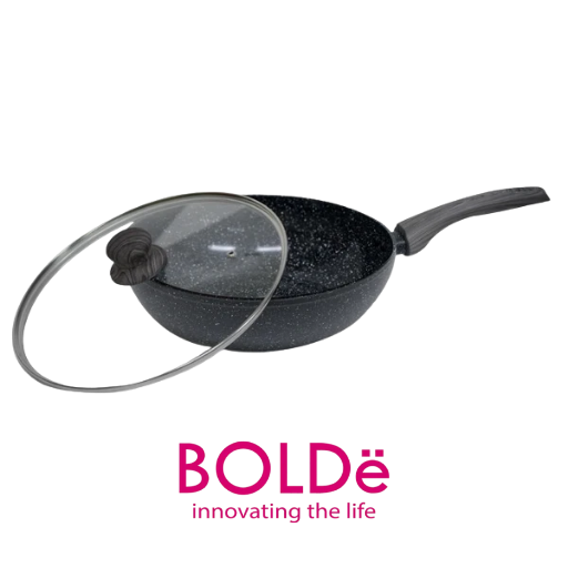 BOLDe SUPER PAN WOK 28 CM + GLASS LID BLACK DARK KNIGHT
