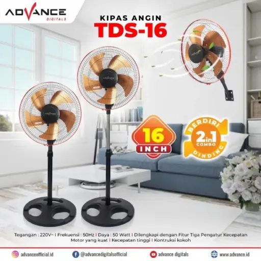 Kipas Angin Advance 2in1 TDS-16 / TDS16 Kipas Angin 16 inch Besi Fan Stand/Desk/Wall