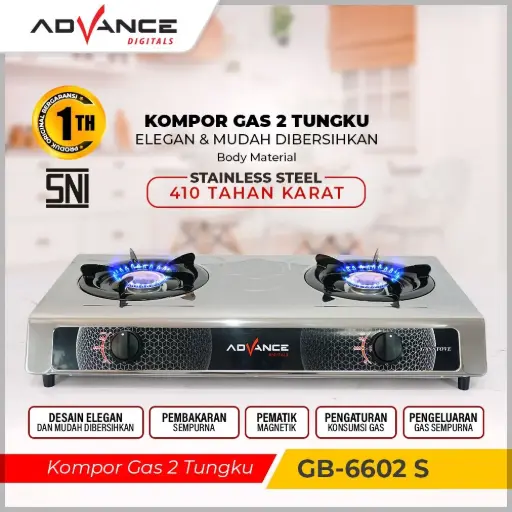 Kompor Gas Stainless Steel 2 Tungku ADVANCE GB-6602 S