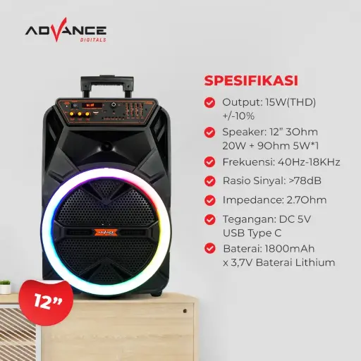 Advance Speaker Bluetooth Portable 12" KS-2613 
  Free 2 Microphone Wireless
